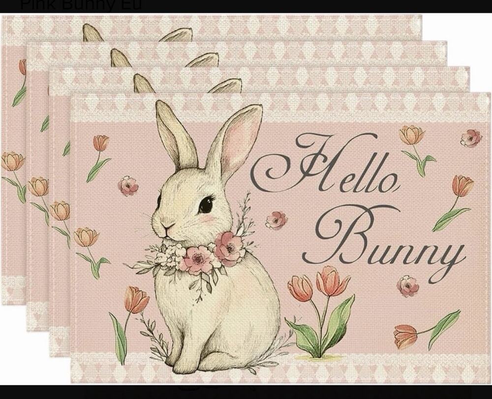 Set of 4 Easter Individual Artoid Mode Pink Bunny Placemats